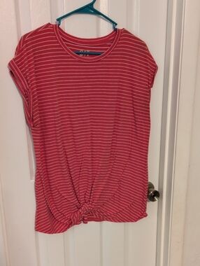 Maurices Coral Pink Striped Short-Sleeve Knot Tee